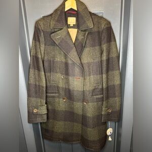 Banana Republic topcoat jacket size small wool plaid green tones like new​​​